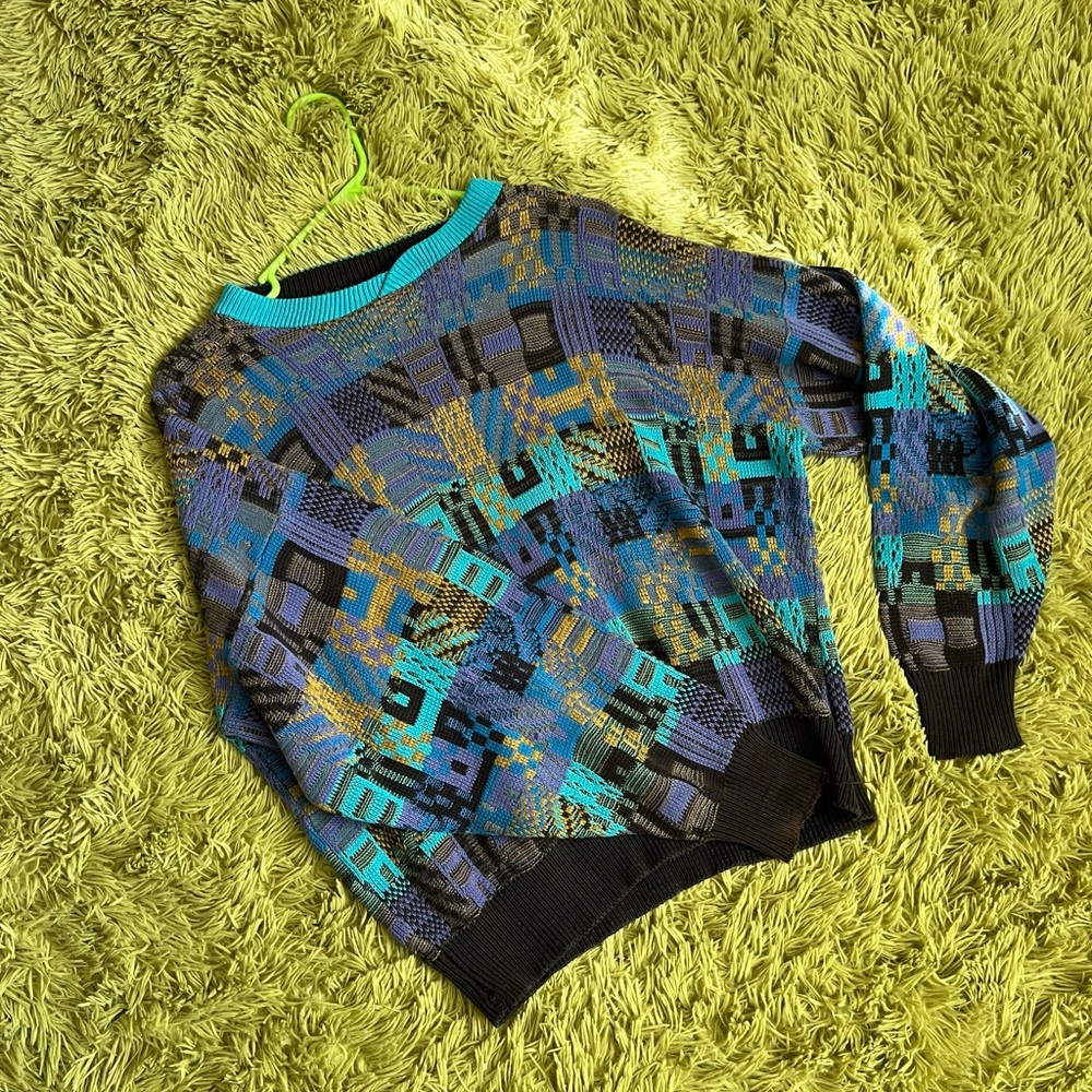 Gitano Blue and Black Geometric Crewneck Sweater